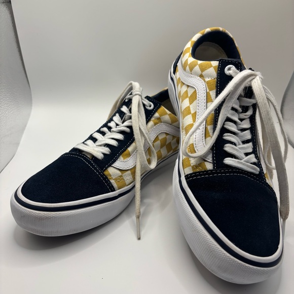 Vans Off The Wall Old Skool Pro Dress Blue/Yellow Checkerboard Skate Mens Size 9 - Picture 2 of 11
